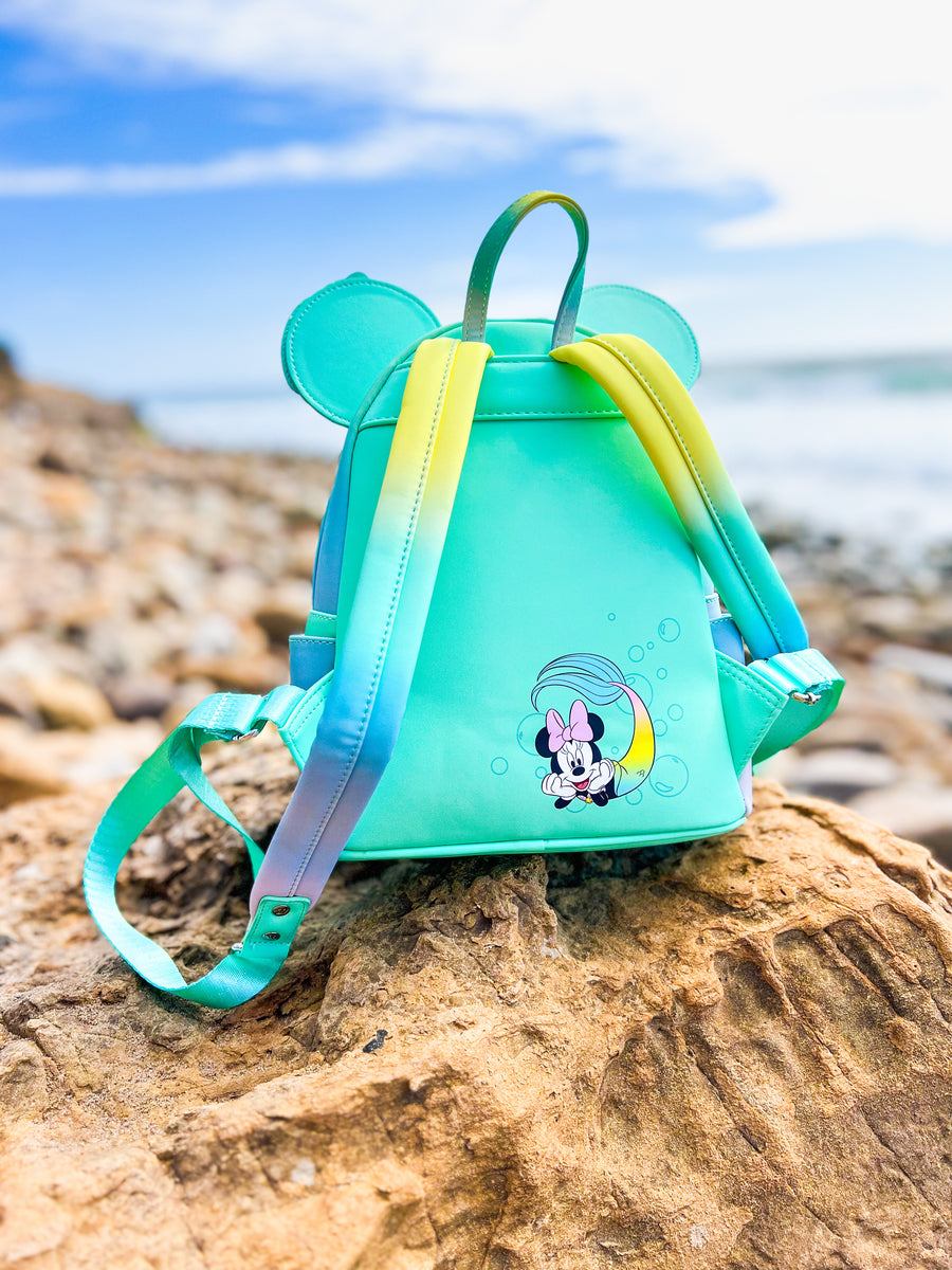 disney little mermaid ombre scales mini backpack Loungefly LuxeBag Featuring vibrant ocean hues and charming artwork from The Little Mermaid Loungefly x Disney The Little