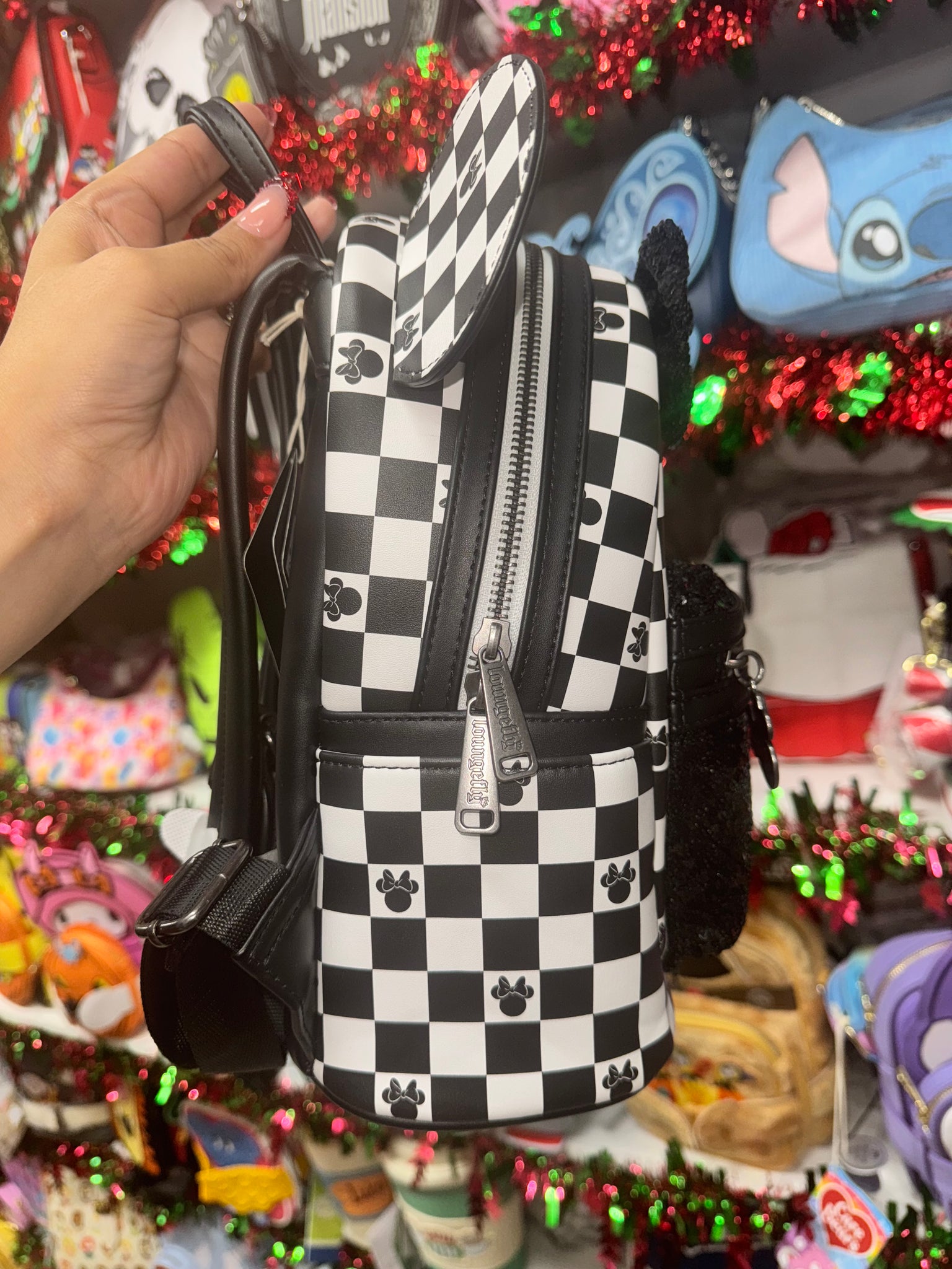 Loungefly Exclusive “Checkered Minnie Mouse Sequin” Mini Backpack