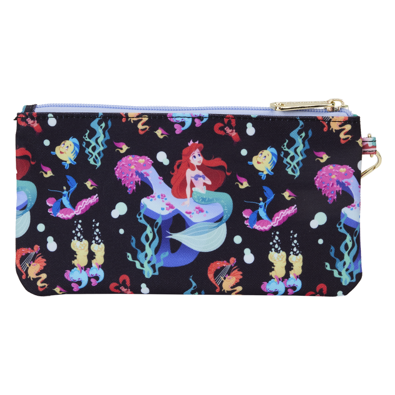 Loungefly The Little Mermaid 35th Anniversary Life is the Bubbles All-Over Print Nylon Zipper Pouch Wristlet