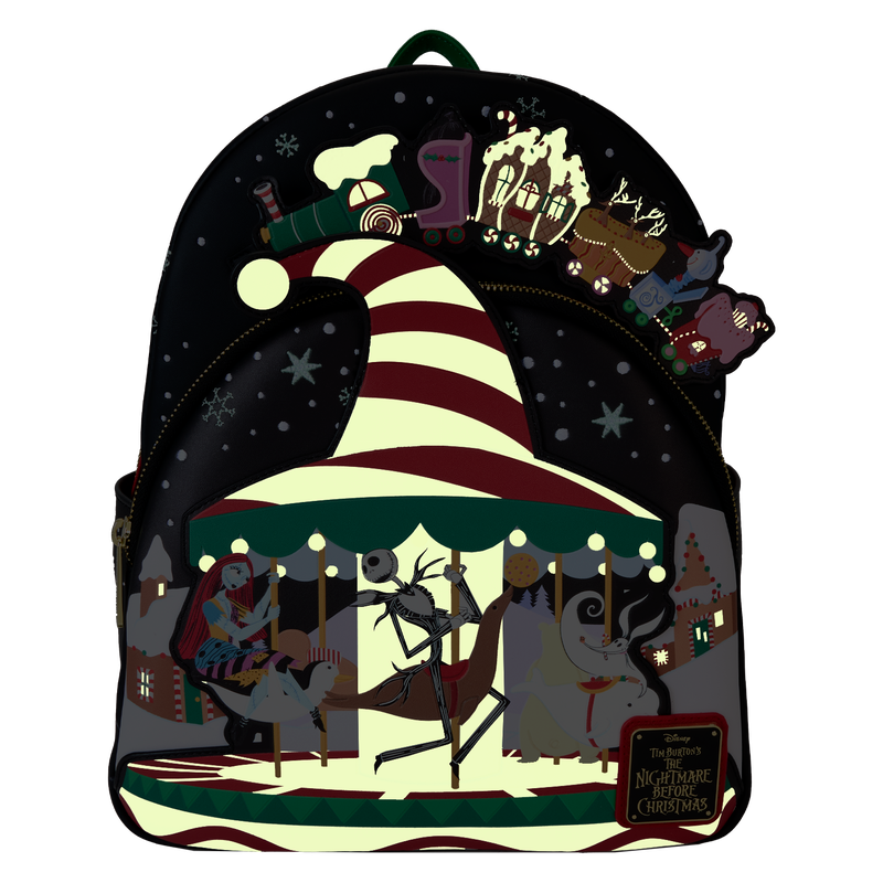 Loungefly The Nightmare Before Christmas Candy Cane Carousel Glow Mini Backpack