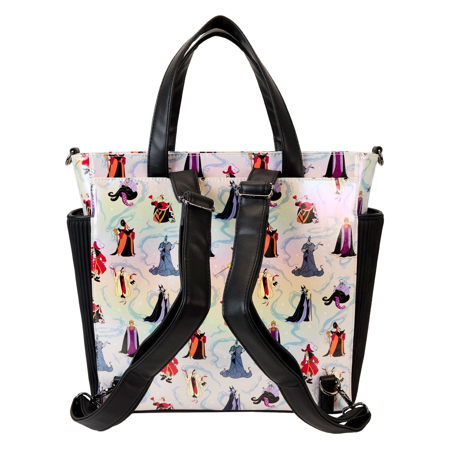 LOUNGEFLY DISNEY VILLAINS AOP CONVERTIBLE BACKPACK & TOTE